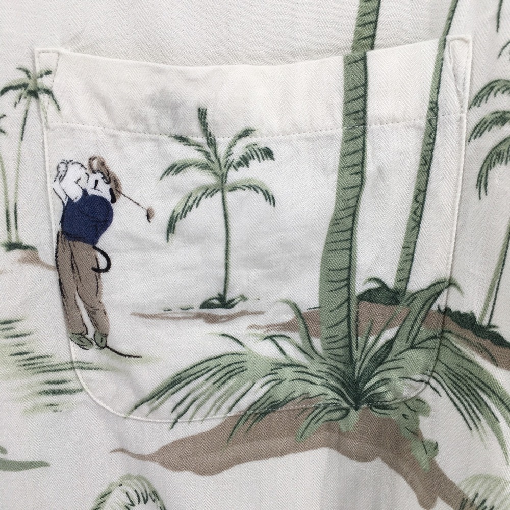 Big Dogs Hawaiian‎ Shirt Mens Med Cream Tropical Golf Palm Tree Rayon Button Up - Picture 8 of 9